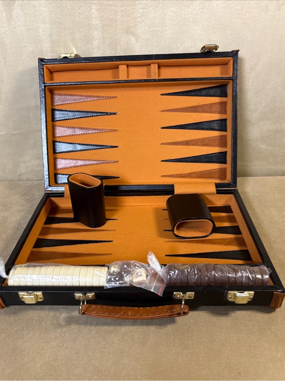 Classic Leatherette Backgammon Set in Brown and Orange